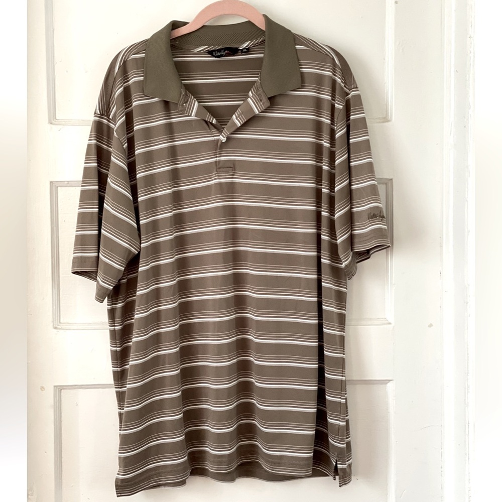 Walter Hagen Stripes Polo Grey/Gray White Size XL Short Sleeve Shirt